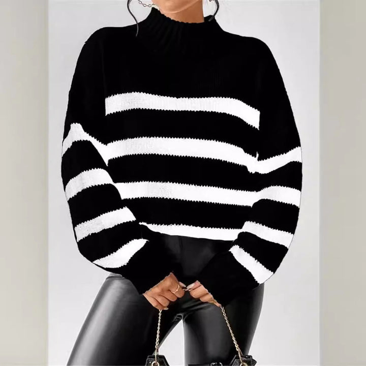 Women's Sweater | Ribbed Collar Striped Design
