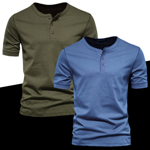 Men's tailored short-sleeve Henley shirt made of cotton blend with button placket StylebySassy