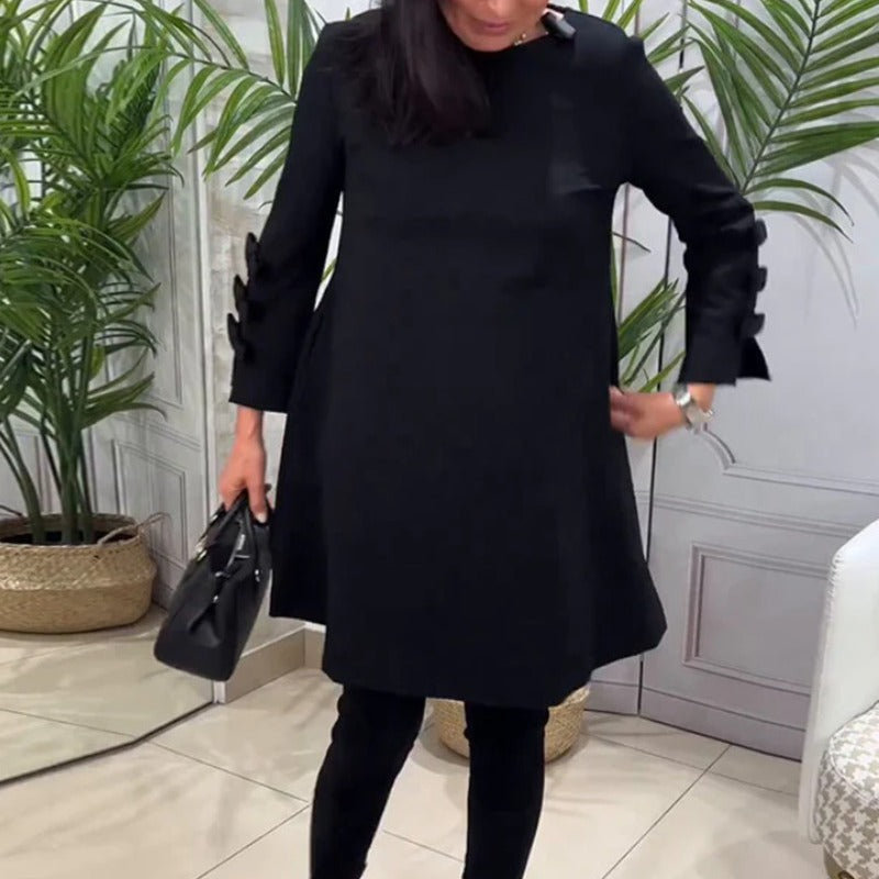 Women's A-line tunic dress with layered decorative flounce sleeves StylebySassy