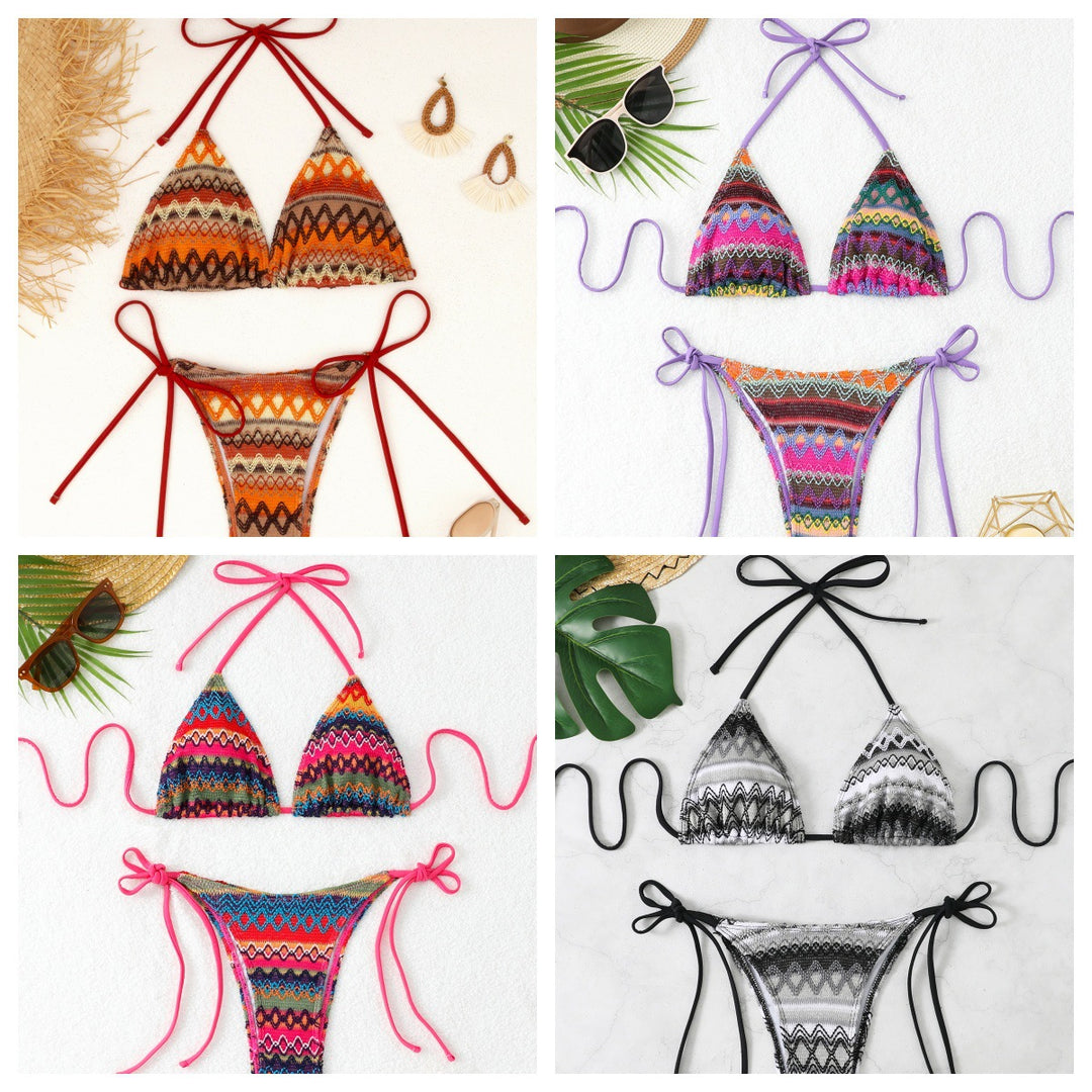 Women's Triangle Bikini with Cheerful Pattern and Adjustable Straps StylebySassy