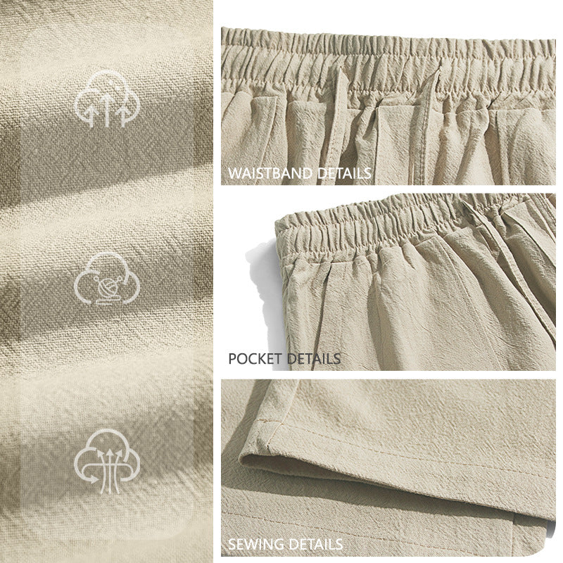Men's wide Relaxed pants made of linen blend with drawstring waistband and patch leg pockets StylebySassy