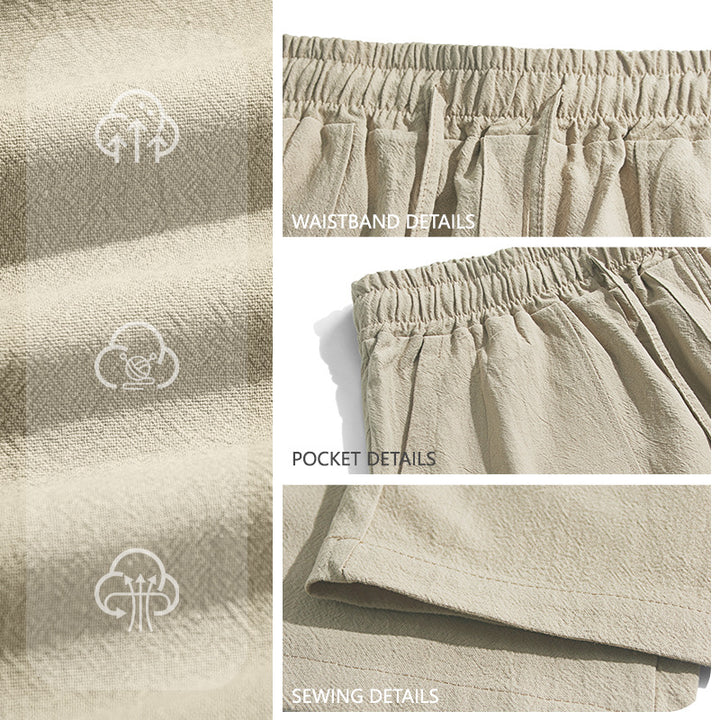 Men's wide Relaxed pants made of linen blend with drawstring waistband and patch leg pockets StylebySassy