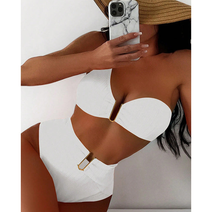 Women's High-Waisted Bikini with Innovative Buckle Elements StylebySassy