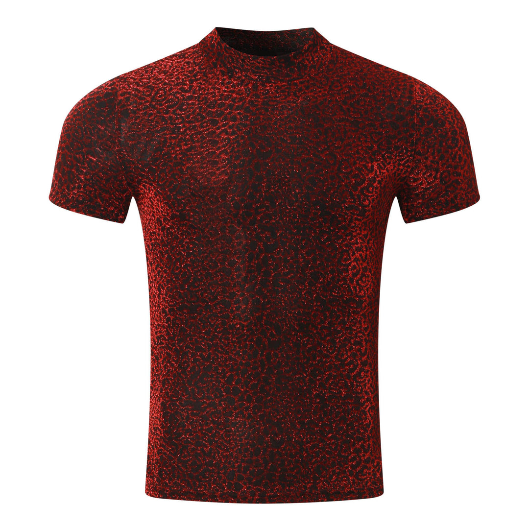 Women shimmering short-sleeve shirt with high round neckline and textured animal print look StylebySassy