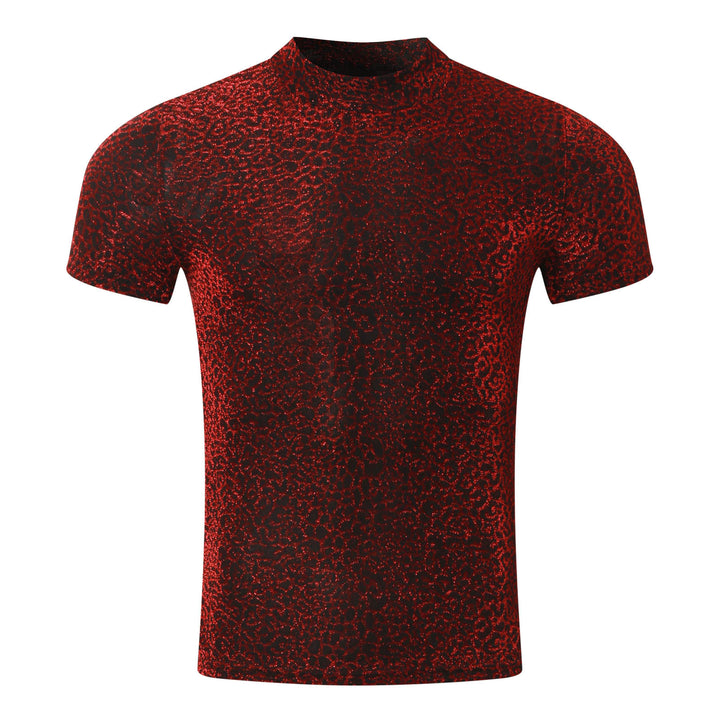 Women shimmering short-sleeve shirt with high round neckline and textured animal print look StylebySassy