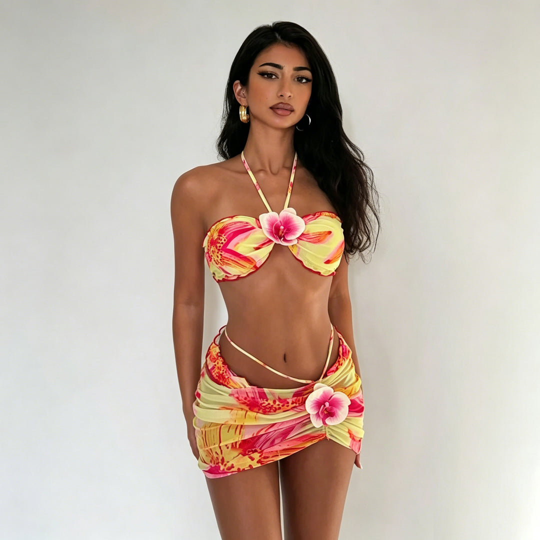 Women’s Bandeau Bikini with Floral Wrap Skirt StylebySassy