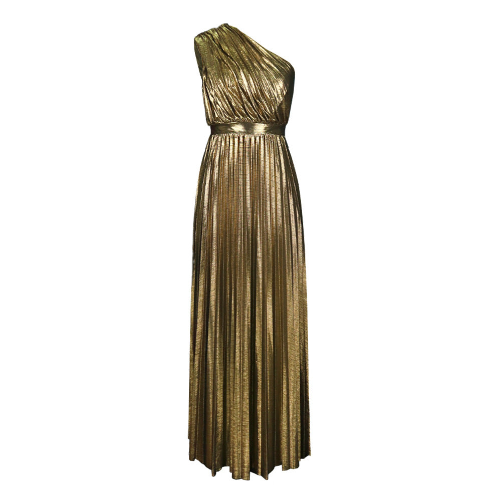 Ladies pleated evening dress with shimmering top StylebySassy