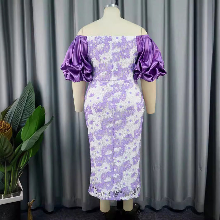 Women's Elegant Lace Dress with Voluminous Puff Sleeves StylebySassy