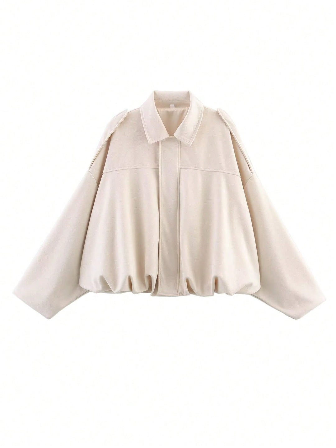 Women's loose short jacket with balloon hem, concealed closure and shoulder flaps StylebySassy