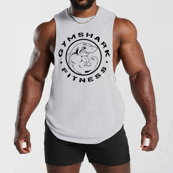Men's sleeveless muscle shirt with extra deep arm openings and large logo print StylebySassy