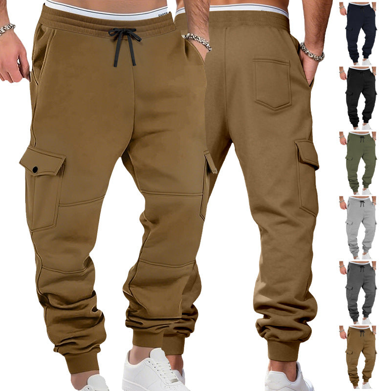 Men's casual jogging pants with cargo pockets, drawstring, and ribbed ankle hem StylebySassy