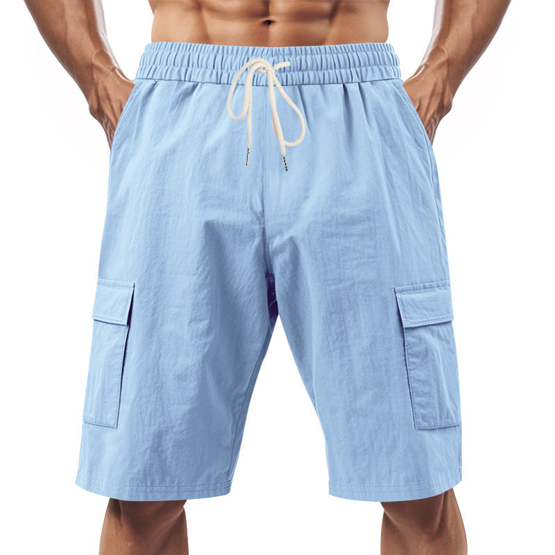Men's technical cargo shorts with elastic drawstring waistband, secure flap pockets, and quick-drying functional material StylebySassy