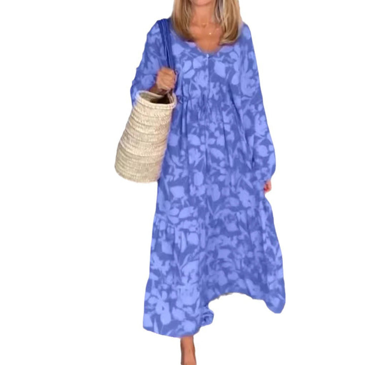 Ladies airy tiered maxi dress with V-neck tunnel waist and balloon sleeves StylebySassy