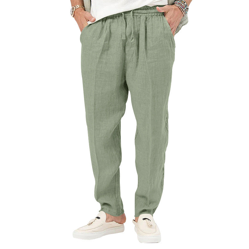 Men's linen jog pants with elastic tunnel drawstring waistband and tapered leg StylebySassy