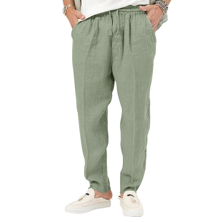 Men's linen jog pants with elastic tunnel drawstring waistband and tapered leg StylebySassy