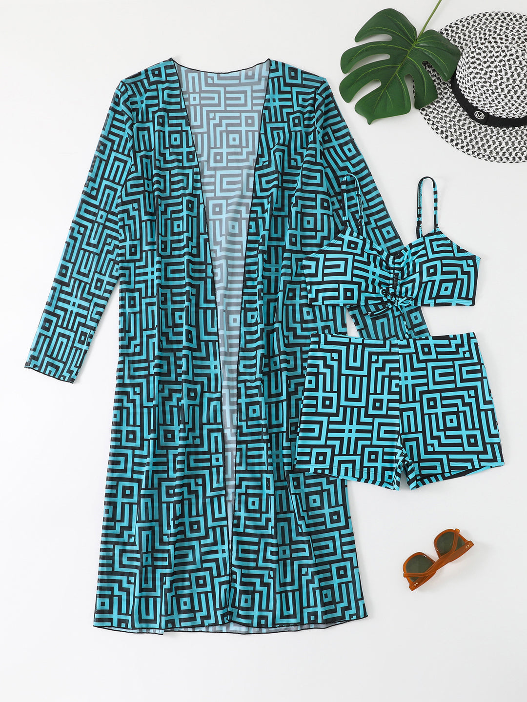 Women's beach overalls with modern geometric pattern StylebySassy
