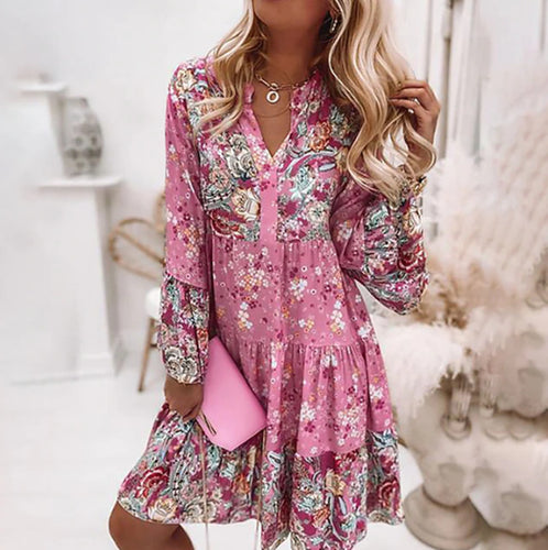 Ladies' light babydoll tiered dress with V-neck, gathered yoke and elastic cuffs StylebySassy