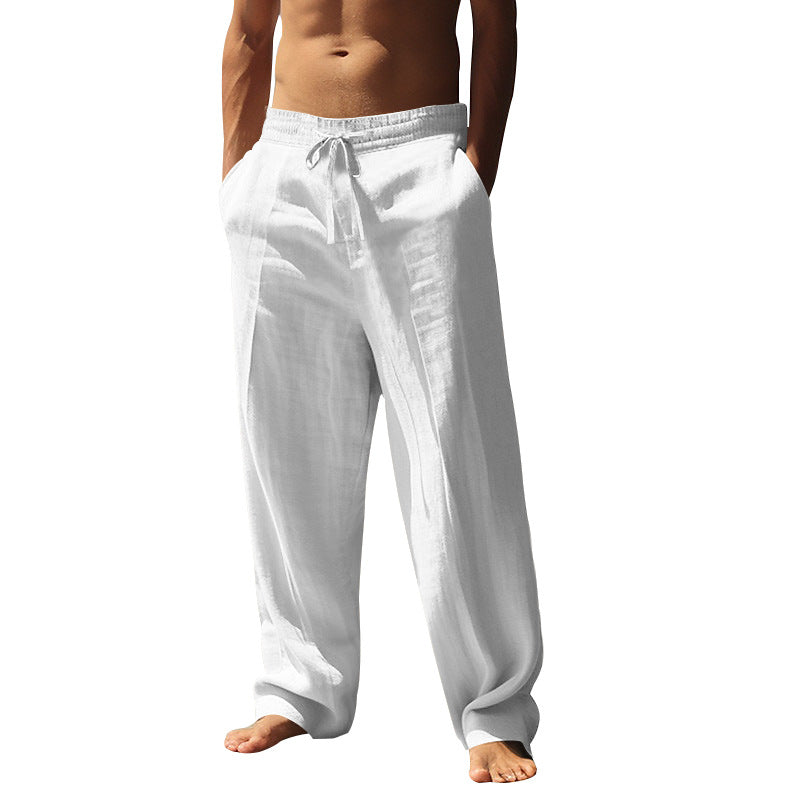 Men's relaxed fit palazzo pants made of linen blend with decorative crease and drawstring StylebySassy