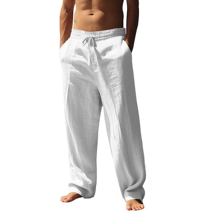 Men's relaxed fit palazzo pants made of linen blend with decorative crease and drawstring StylebySassy