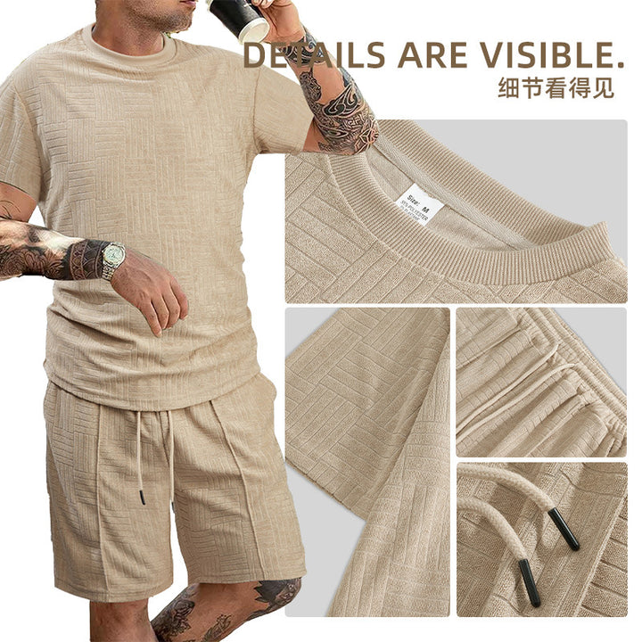 Men's nano relief structure lounge two-piece with short sleeve round neck and elastic drawstring Bermuda StylebySassy