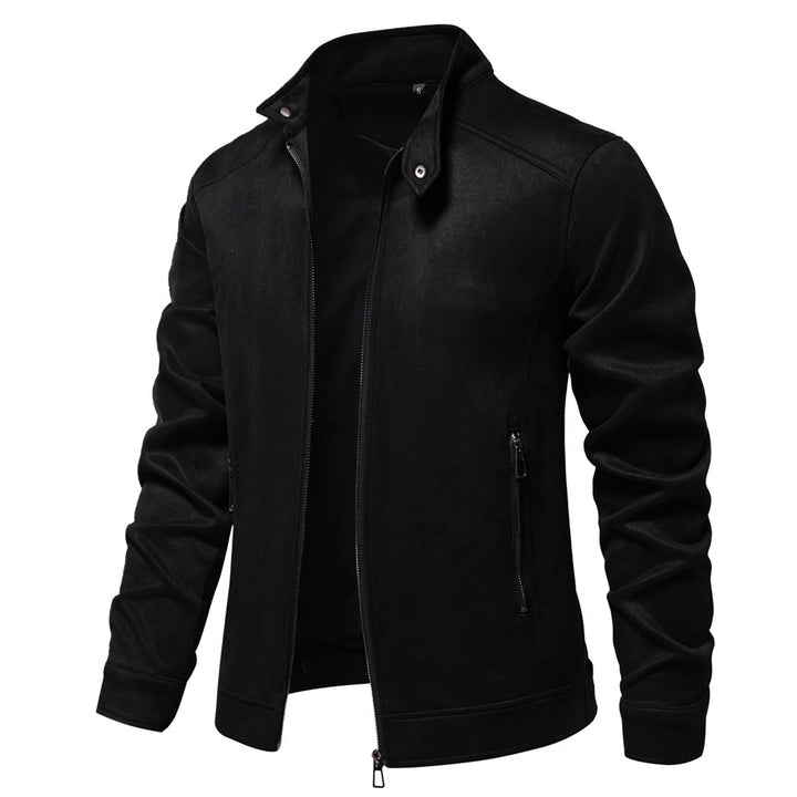 Men's napa suede jacket with stand-up collar, slim fit and zip pockets StylebySassy