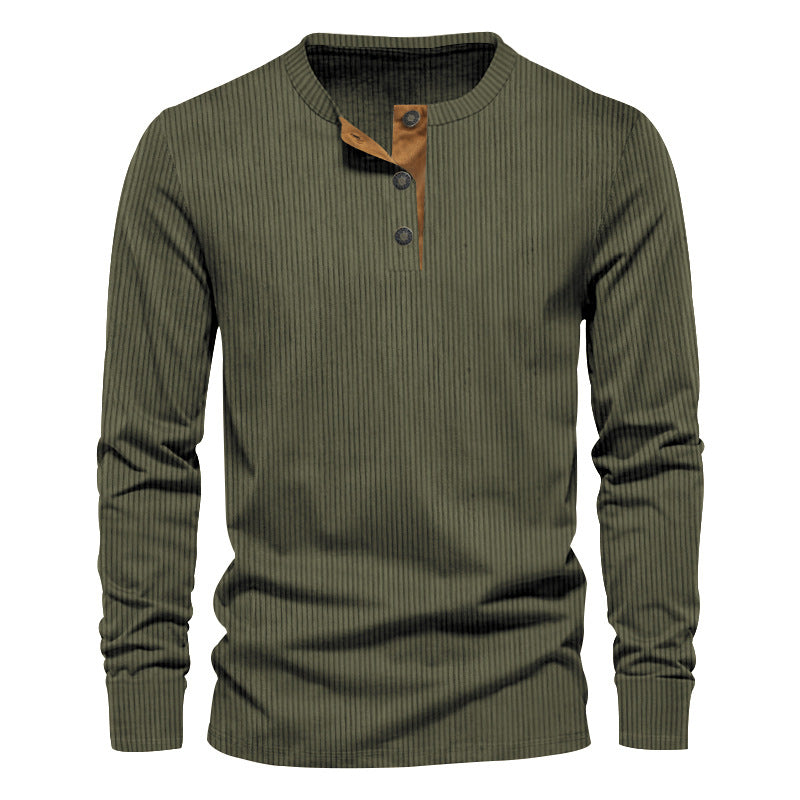 Men's knitted thermal henley with contrast button placket and ribbed cuffs StylebySassy