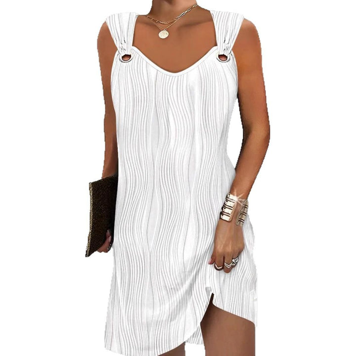 Ladies' figure-hugging jersey dress with wave texture, ring straps, and side slit StylebySassy