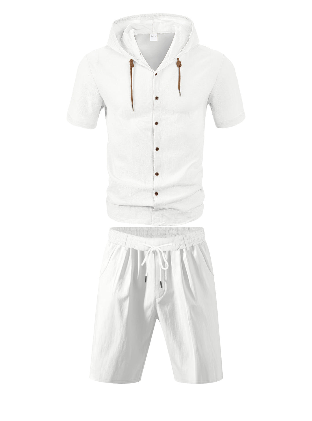 Men's lightweight summer hoodie in linen look with continuous button placket and drawstring StylebySassy