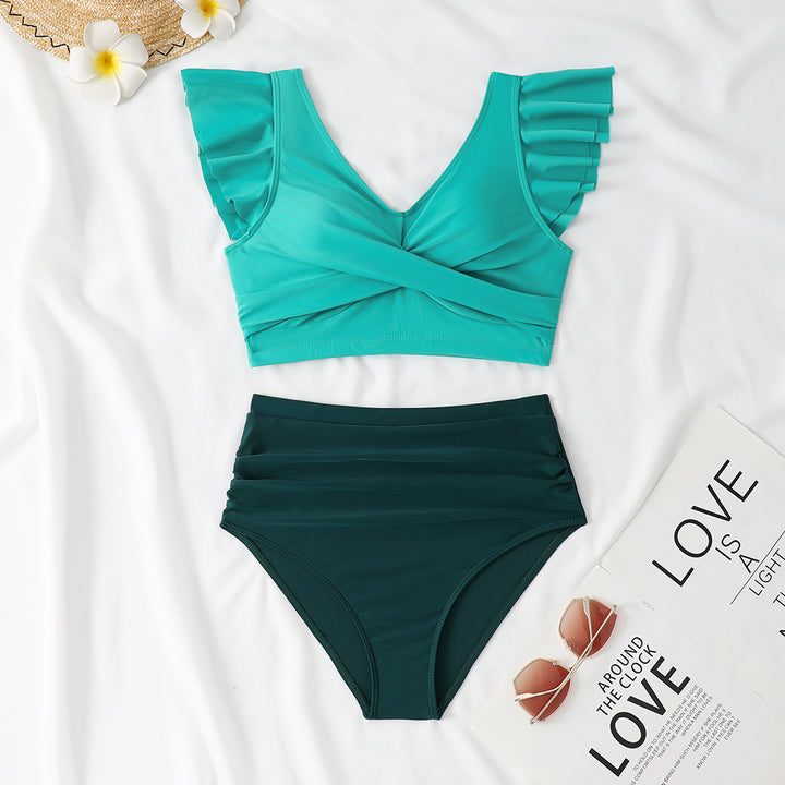 Ladies Two-Piece High-Waist Bikini Set with Ruffle Details StylebySassy
