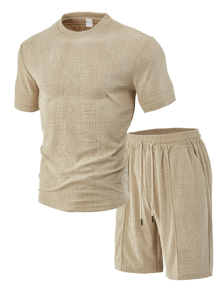 Men's nano relief structure lounge two-piece with short sleeve round neck and elastic drawstring Bermuda StylebySassy