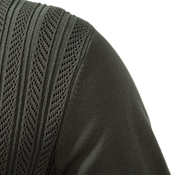 Men's knitted ajour sweater with short zipper and polo collar StylebySassy