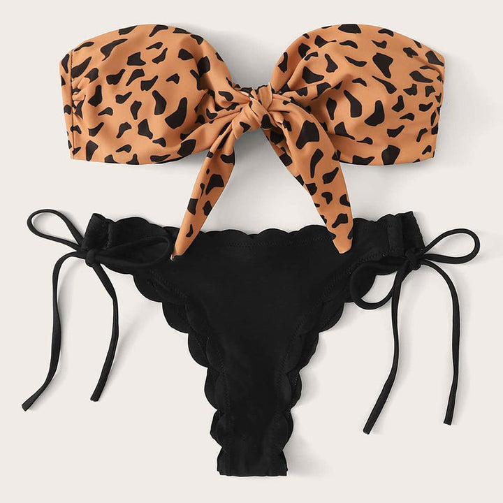 Women's bandeau bikini set with fashionable animal print and adjustable straps StylebySassy
