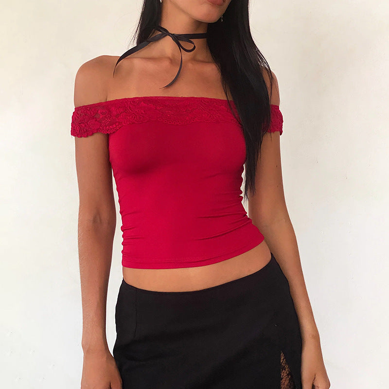 Women's Off-Shoulder Top with Lace Accents StylebySassy