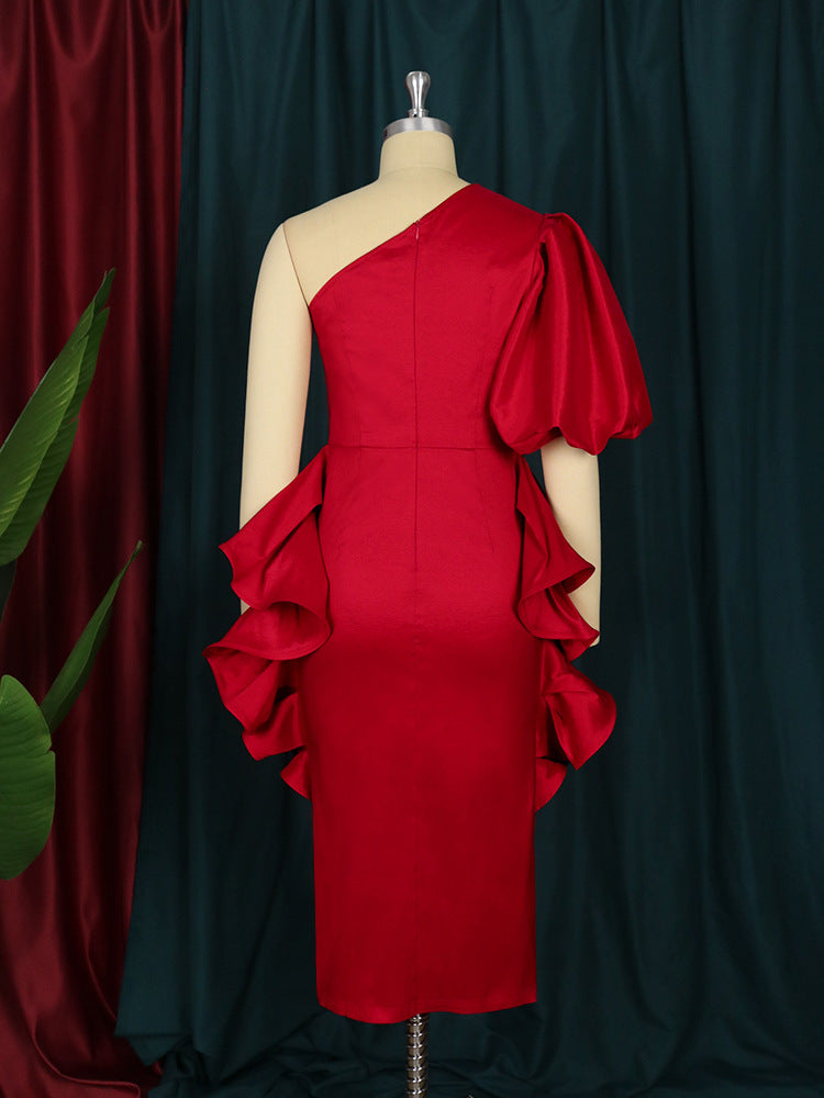 Women's cocktail dress with asymmetric cut and voluminous ruffle design StylebySassy