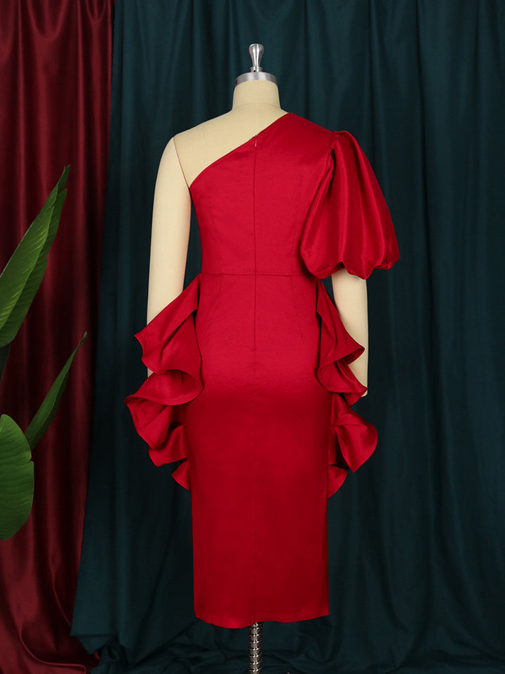 Women's cocktail dress with asymmetric cut and voluminous ruffle design StylebySassy