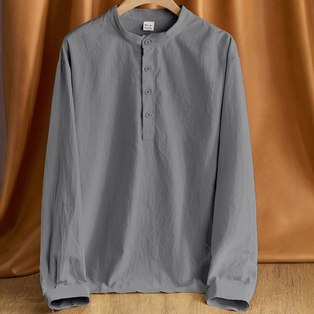 Men's Nehru collar Henley made of cotton stretch with concealed button placket and slim fit StylebySassy