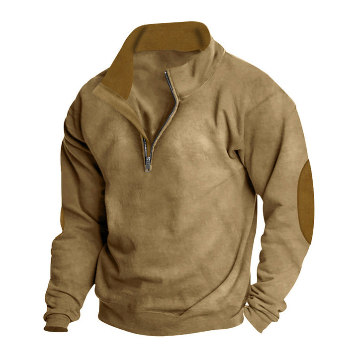 Men's nano comfort pullover with short zipper, stand-up collar, reinforced elbow patches, and brushed inner lining StylebySassy