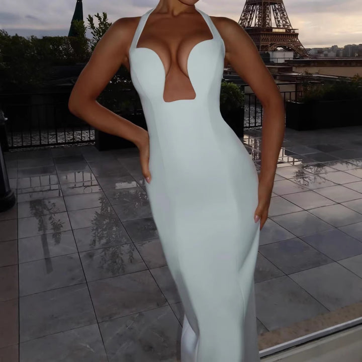 Ladies Elegant Maxi Dress with Deep V-Neck and Flattering Silhouette StylebySassy