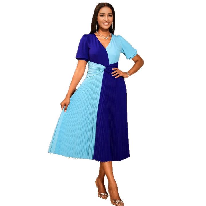 Women’s pleated midi dress with color block design and wrap look StylebySassy