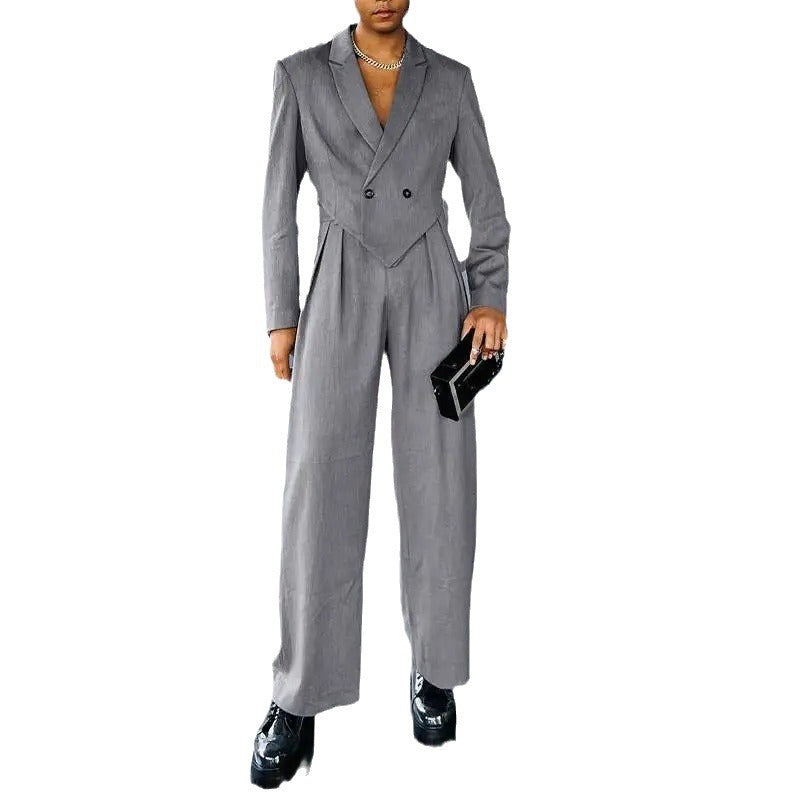 Ladies nan Business set with asymmetrical draped blazer and pleated pants with elastic waistband StylebySassy