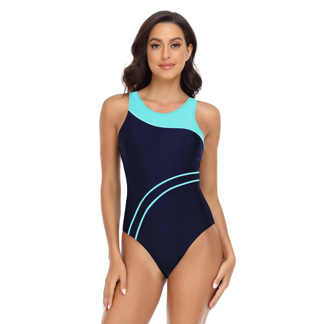 Women's Sporty One-Piece Swimsuit with Fashionable Color Contrast StylebySassy