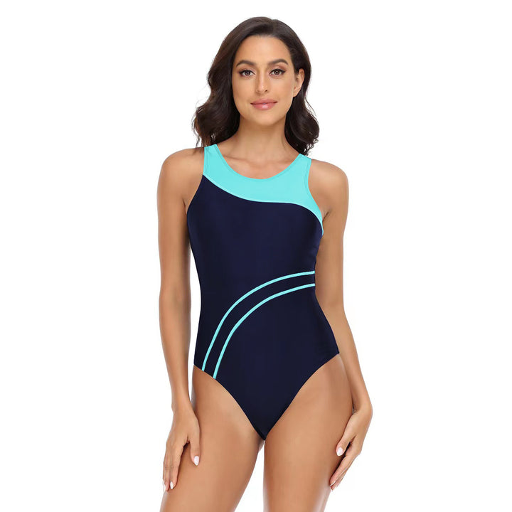 Women's Sporty One-Piece Swimsuit with Fashionable Color Contrast StylebySassy