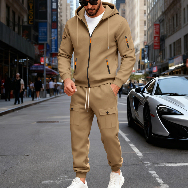 Men's urban hooded tracksuit made of cotton blend with cargo pockets and functional zippers StylebySassy