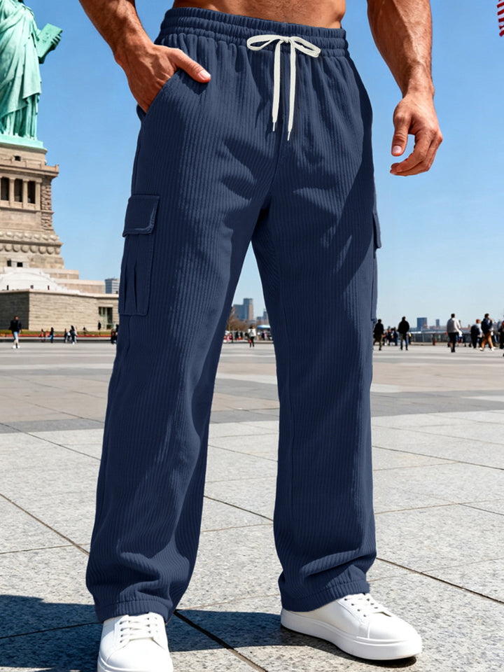 Men's knitted Cargo jogging pants with elastic drawstring waistband and side flap pockets StylebySassy