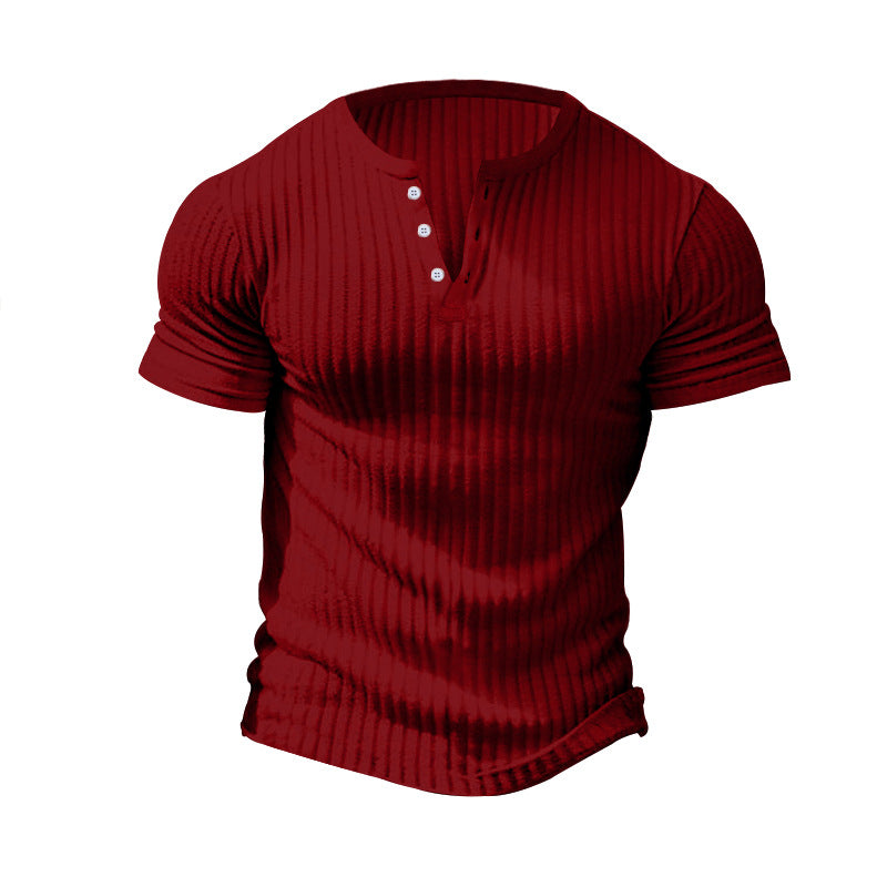 Men's fitted short sleeve Henley shirt with ribbed texture and short button placket StylebySassy