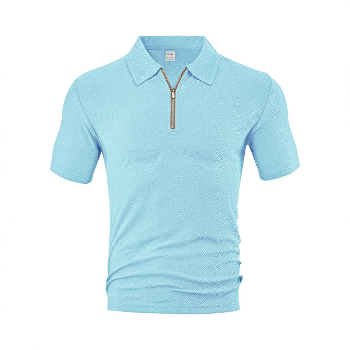 Men's slim fit half-zip polo with fine herringbone jacquard structure StylebySassy