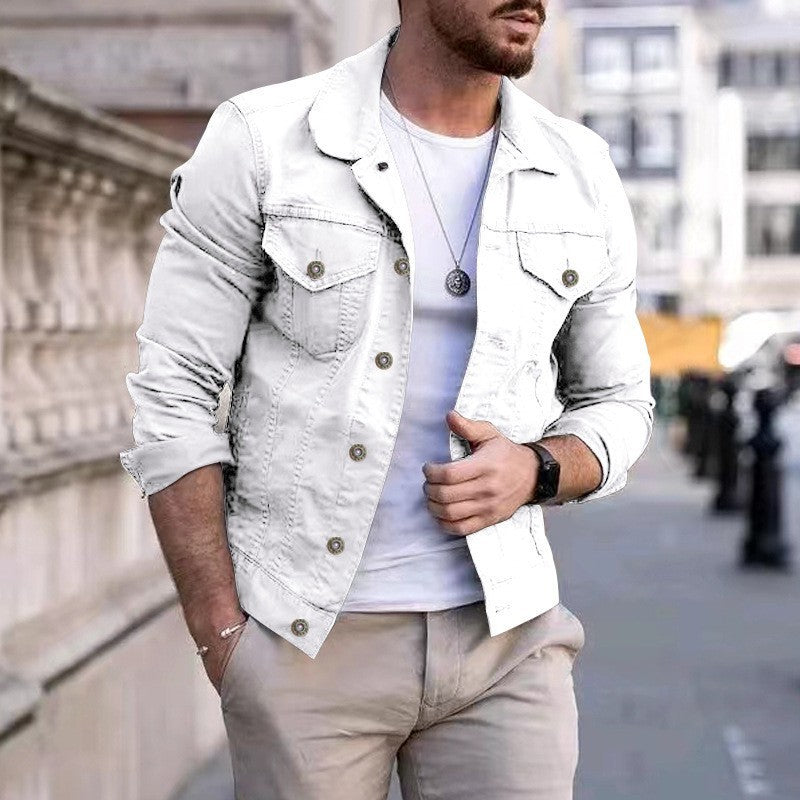 Men's tailored denim jacket in trucker style with chest pockets and metal buttons StylebySassy