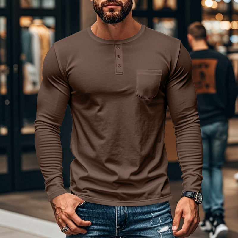 Men's slim long-sleeve button shirt with short button placket and chest pocket StylebySassy