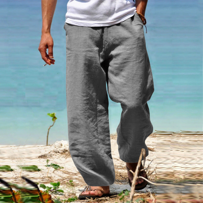 Men's casual beach pants in palazzo cut made of breathable linen-cotton blend with comfort waistband StylebySassy