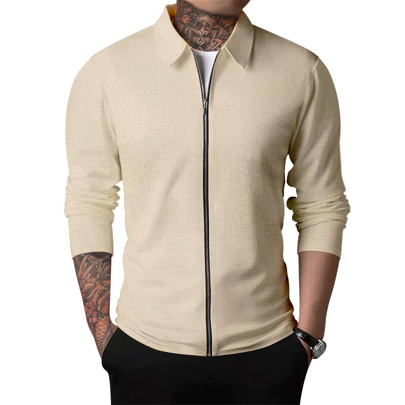 Men's nano structured shirt jacket with waffle structure, full-length zipper and slim fit StylebySassy